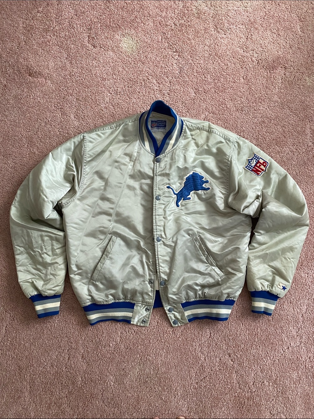 RARE Vintage NFL Starter Detroit Lions Satin Bomber Jacket